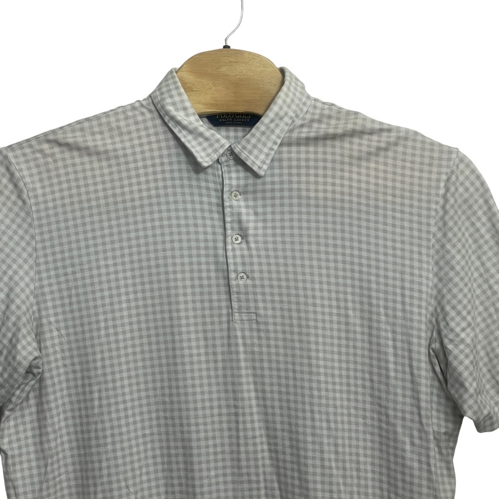 Polo Golf Men's XXL Polo Short Sleeve Taupe White Check‎ 1/4 Button 100% Cotton - Picture 6 of 7